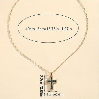Solene Emerald Cross Pendant Necklace | Gold