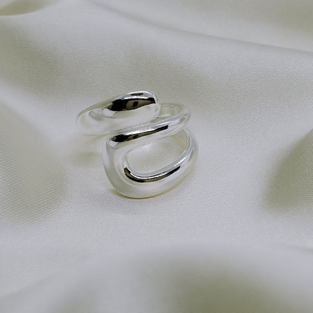 SILVER HOLLOW RING SET (ADJUSTABLE)