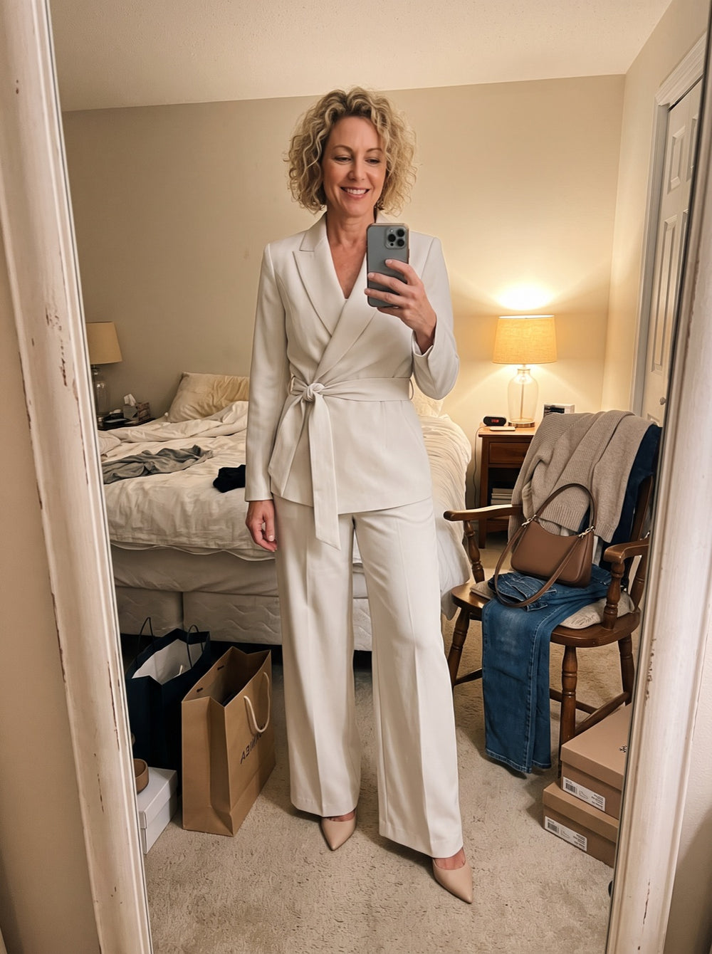 Woman wearing the Jacket & Wide Trousers Set